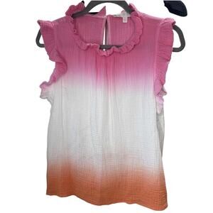Karlie Tie-Dye Multicolor Gauze Ruffle Sleeve Shirt Small